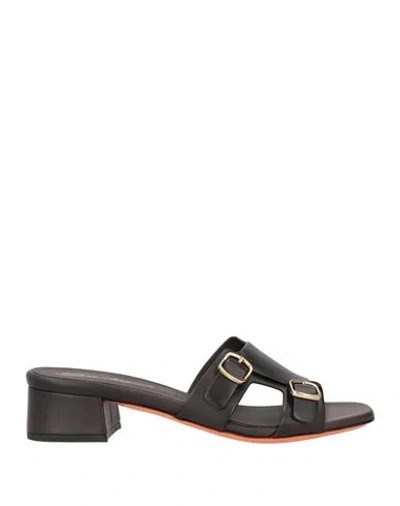 Santoni Woman Sandals Dark Brown Size 8 Leather