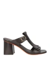 Santoni Woman Sandals Dark Brown Size 8 Leather In Brown