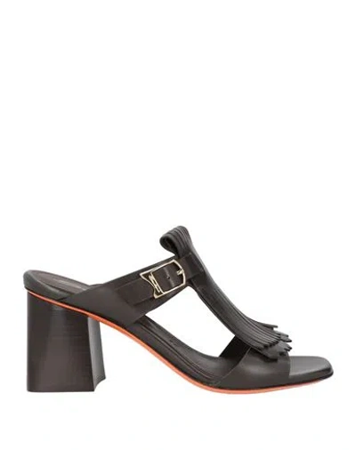 Santoni Woman Sandals Dark Brown Size 8 Leather