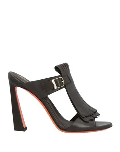 Santoni Woman Sandals Dark Brown Size 8 Leather