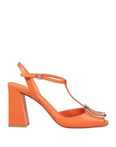 Santoni Woman Sandals Orange Size 10.5 Leather