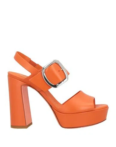 Santoni Woman Sandals Orange Size 7 Leather
