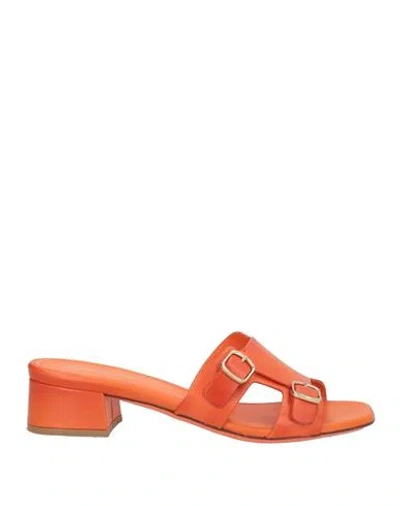 Santoni Woman Sandals Orange Size 7.5 Leather