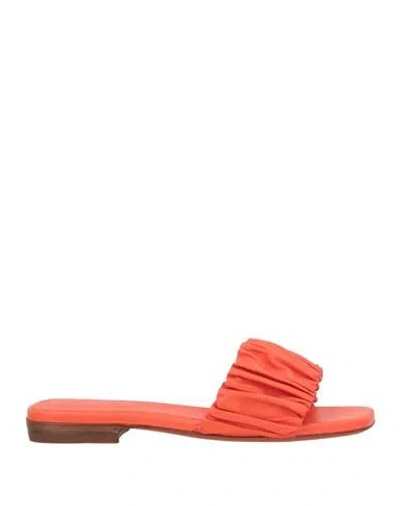Santoni Woman Sandals Orange Size 7.5 Leather