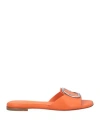 Santoni Woman Sandals Orange Size 8 Leather