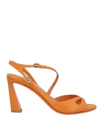 Santoni Woman Sandals Orange Size 8 Leather