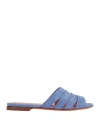 Santoni Woman Sandals Pastel Blue Size 8 Leather In Blue