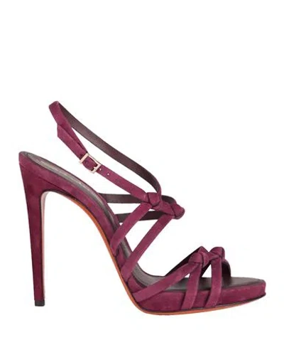 Santoni Woman Sandals Purple Size 8 Leather In Brown