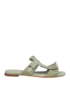 Santoni Woman Sandals Sage Green Size 8 Leather In Multi