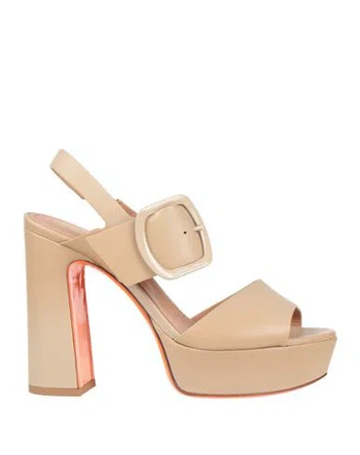 Santoni Woman Sandals Sand Size 7.5 Leather In Neutral