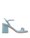 Santoni Woman Sandals Sky Blue Size 8 Leather In Blue