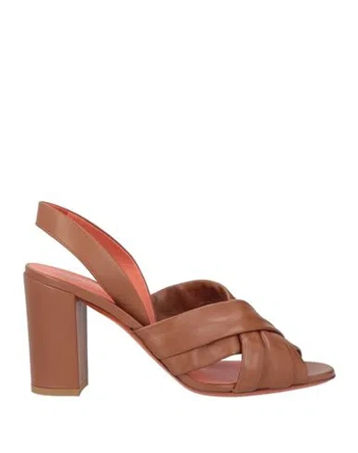 Santoni Woman Sandals Tan Size 10 Leather In Brown