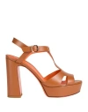 Santoni Woman Sandals Tan Size 7.5 Leather In Brown