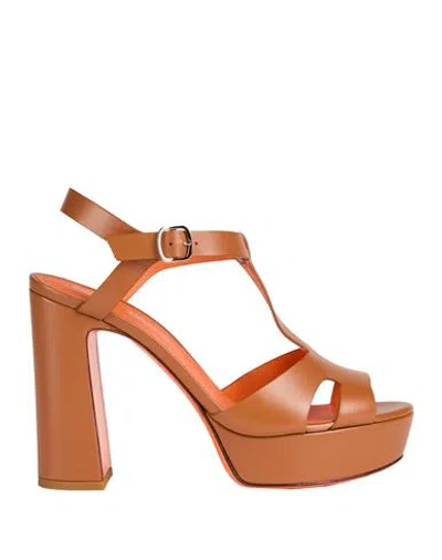 Santoni Woman Sandals Tan Size 7.5 Leather In Brown