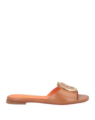 Santoni Brown Leather Slide Sandal