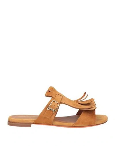 Santoni Woman Sandals Tan Size 8 Leather In Brown
