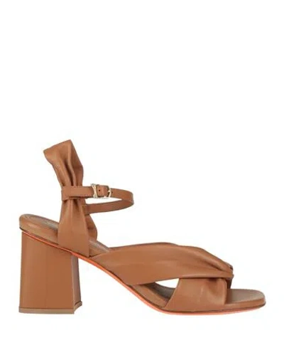 Santoni Woman Sandals Tan Size 8 Leather In Brown