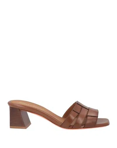 Santoni Woman Sandals Tan Size 9 Leather In Brown