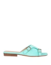 Santoni Woman Sandals Turquoise Size 8 Soft Leather In Blue
