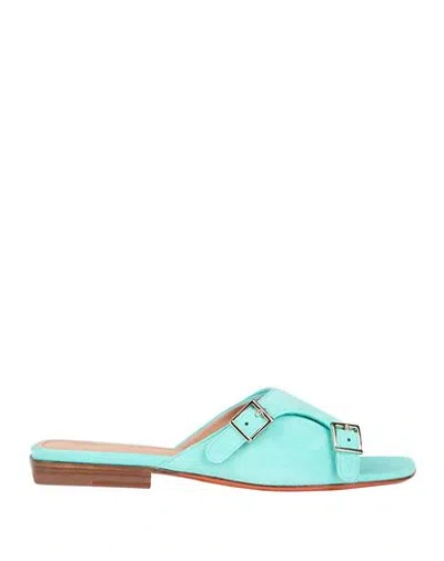 Santoni Woman Sandals Turquoise Size 8 Soft Leather In Blue