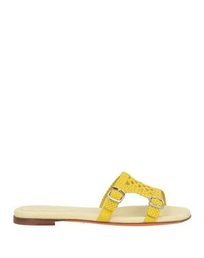 Santoni Woman Sandals Yellow Size 8 Leather