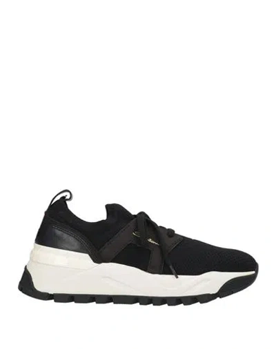 Santoni Woman Sneakers Black Size 5 Textile Fibers, Leather