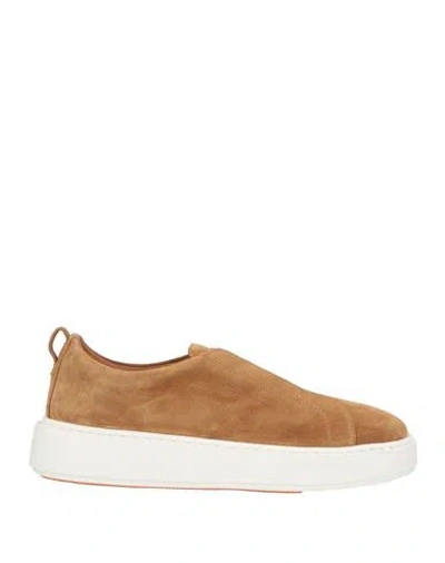 Santoni Woman Sneakers Camel Size 7.5 Leather In Sand