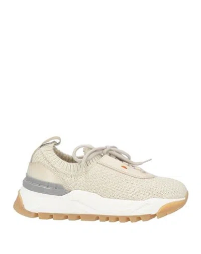Santoni Woman Sneakers Cream Size 5.5 Leather, Textile Fibers In White