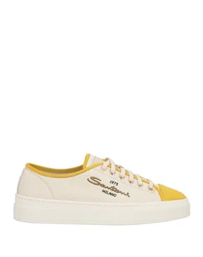 Santoni Woman Sneakers Ivory Size 5.5 Leather, Textile Fibers In White