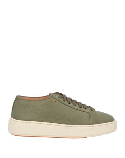 Santoni Woman Sneakers Military Green Size 8 Soft Leather