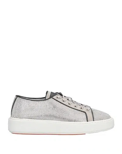 Santoni Woman Sneakers Silver Size 5.5 Textile Fibers