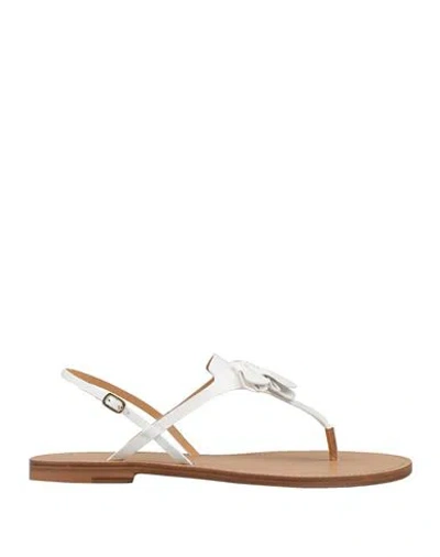 Santoni Woman Thong Sandal White Size 8 Leather