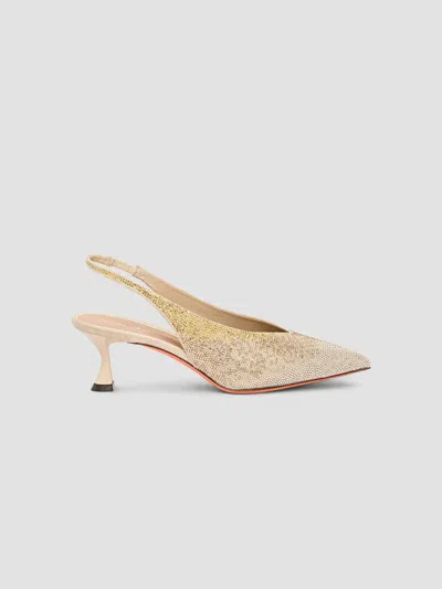 Santoni Women's 55mm Leather Slingback Pumps In Gold