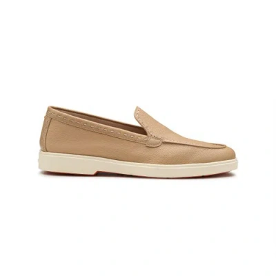 Santoni Women's Beige Leather Loafer Miele Beige In Brown