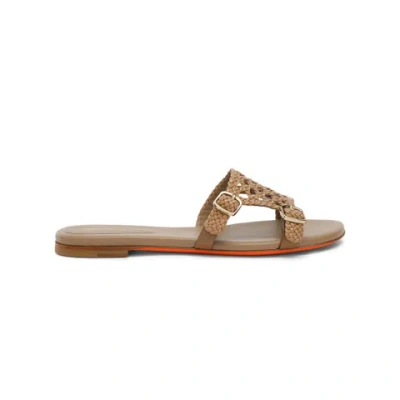 Santoni Women's Beige Woven Leather Double-buckle Slide Sandal Natural