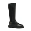 Santoni Leather Stretch Buckle Knee Boots In Black