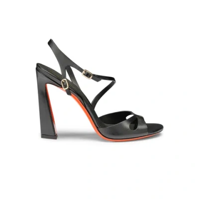 Santoni Women's Black Leather High-heel Mona Sandal