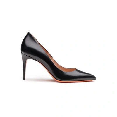 Santoni Women's Black Leather High-heel Pump Fumo Black