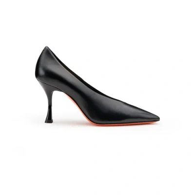 Santoni Women's Black Leather High-heel Pump Fumo Black