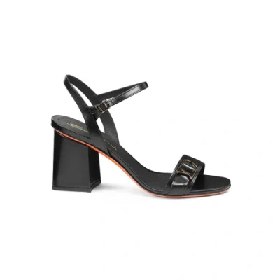 Santoni Women's Black Leather Mid-heel Sandal