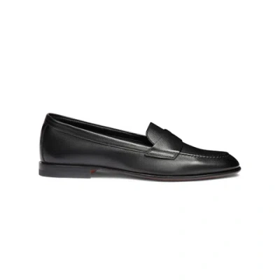 Santoni Women's Black Leather Penny Loafer