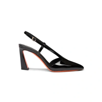 Santoni Black Patent Leather Slingback Heels