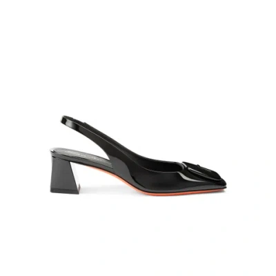 Santoni Women's Black Patent Leather Mid-heel Slingback