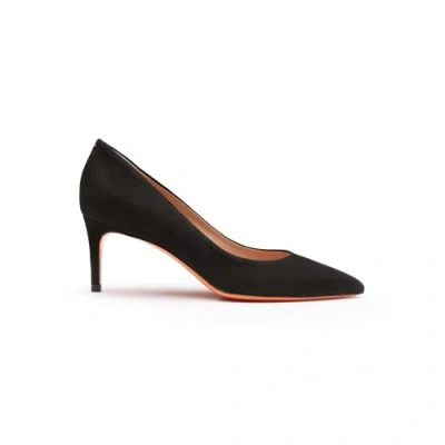 Santoni Women's Black Suede Mid-heel Pump Fumo Black