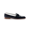 SANTONI WOMEN'S BLUE AND WHITE PATENT LEATHER PENNY LOAFER