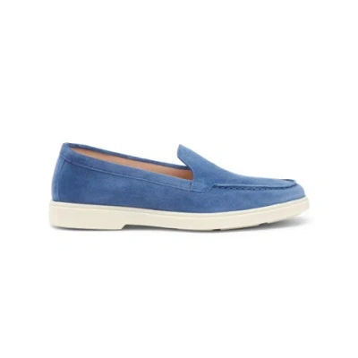 Santoni Yalta Suede Boat Loafers In Blue