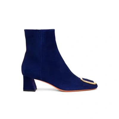 Santoni Women's Blue Suede Mid-heel Ankle Boot Blau