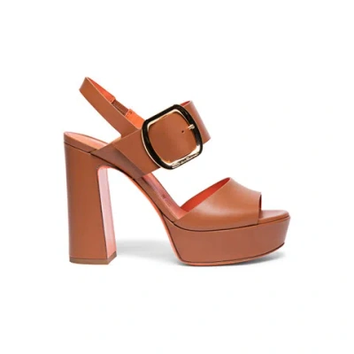Santoni Women's Brown Leather High-heel Sandal Light Brown