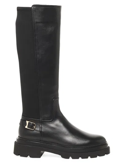 Santoni Knee-high Leather Boots Featuring Buckle Detail In Black