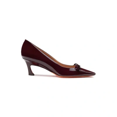 Santoni Women's Burgundy Patent Leather Mid-heel Pump Mosto Red